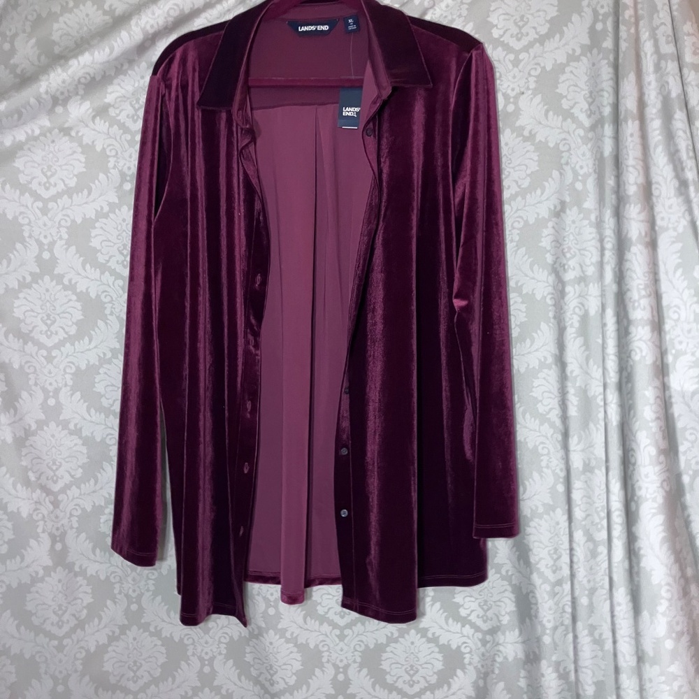 Lands End Velvet button Tunic XL  Rich Burgundy - Picture 10 of 12